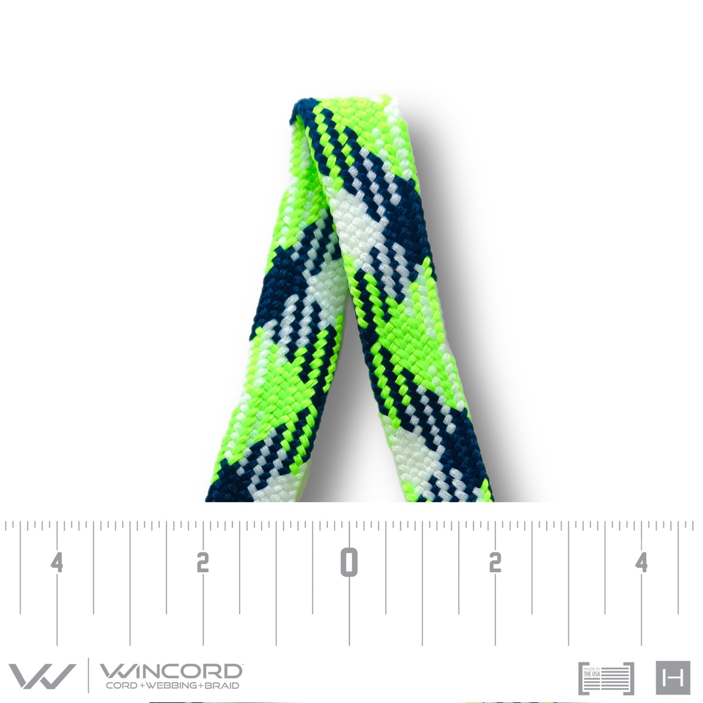 FLAT TUBULAR BRAID | #1077 | NAVY/NEON GREEN/WHITE