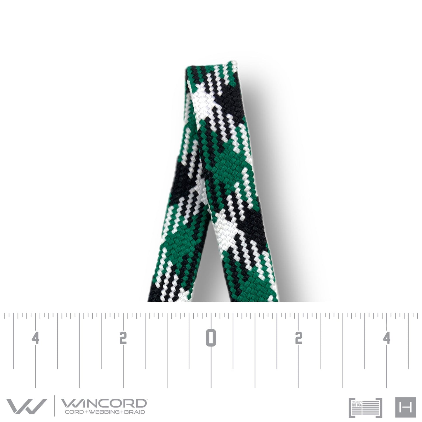 FLAT TUBULAR BRAID | #1077 | KELLY GREEN/BLACK/WHITE