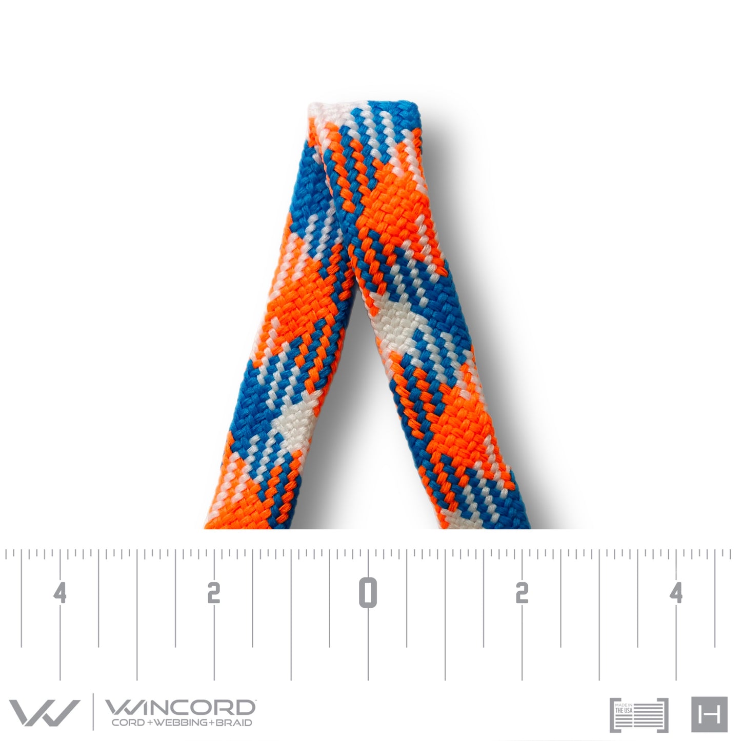 FLAT TUBULAR BRAID | #1077 | NEON BLUE/NEON ORANGE/WHITE