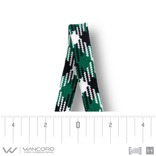 FLAT TUBULAR BRAID | #1077 | KELLY GREEN/BLACK/WHITE